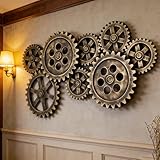 Ovlirpl Wall Art Vintage Gear Wheel Wall Decor Wooden Wall Sculpture Industrial Steampunk Style Gear Wheel Wall Art Bar Decor,Bronze