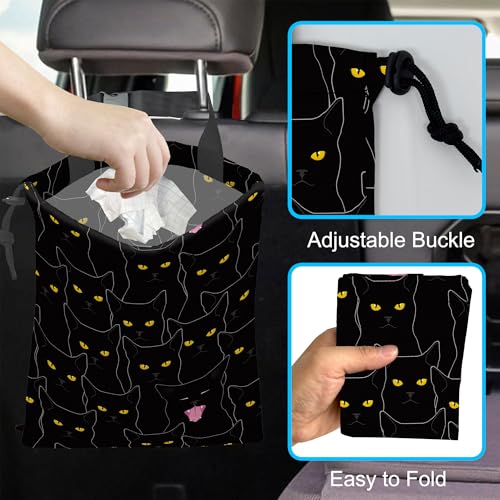 Image of Car Trash Bag Hanging Black Cats Car Trash Can Waterproof Garbage Bag Hanging for Car Back Seat