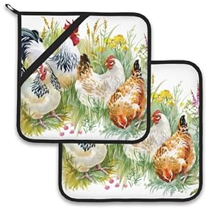 Chickenroosterfarmpotholdersetof2heatresistantpotholdersovenhotpadsforkitchencookingbakingbbq Urban Country Home Decor Chicken rooster farm pot holder set of 2heat resistant potholders oven hot pads for kitchen cooking baking bbq urban country home decor