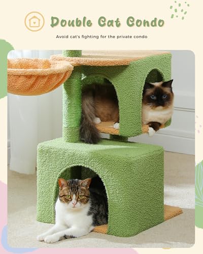 Árbol para gatos PEQULTI 43'' con 2 condos verdes miniatura 2