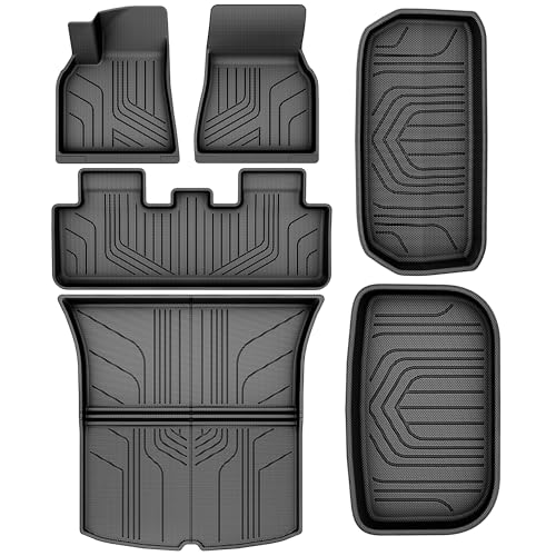 YITAMOTOR Floor Mats for Tesla Model Y 5 Seater 2024-2020 Custom Fit All Weather Floor Liners Automotive Interior TPE Cargo Liner Frunk Mat Accessories for Model Y (NOT for Juniper) 6 Pcs Mats Set
