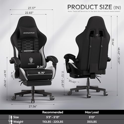Image of Dowinx Gaming Chair Fabric Big and Tall with Pocket Spring Cushion, Massage Game Chair Cloth with Headrest, Ergonomic Computer Chair with Footrest 350LBS