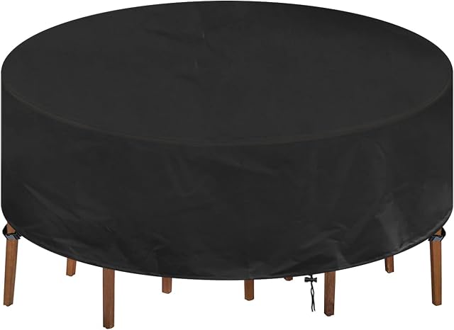 INMUA Garden Table Covers, Round Garden Furniture Covers Waterproof, Windproof, Anti-UV, Rip Proof, 420d Oxford Fabric Heavy Duty Circular Outdoor Patio Set Cover (Ø190x80cm)