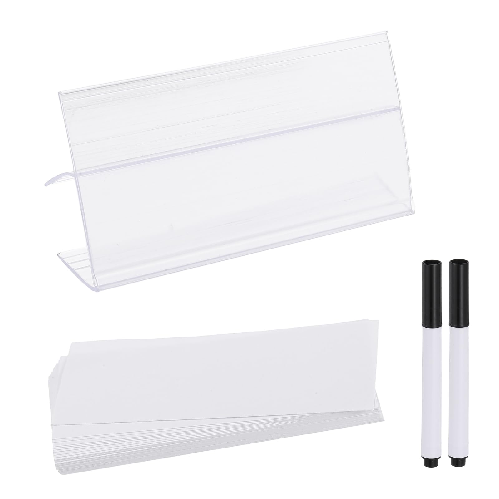 PATIKIL 3.1" x 1.8" Wire Shelf Label Holder, 20 Pack Reusable Plastic Price Tag Display Clip for 0.79" to 0.98" Thick Shelves with Paper Inserts Pens for Home Market Store, Clear