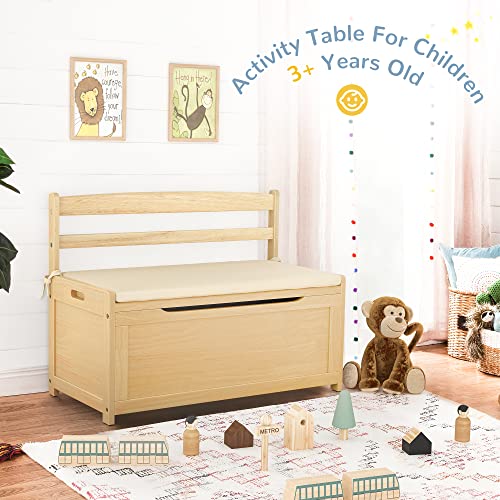 Curipeer Kids Toy Box Chest, Natural Wooden Toy Box for Boys and Girls, Large Toy Organizers and Storage with cushion - Thumbnail 6