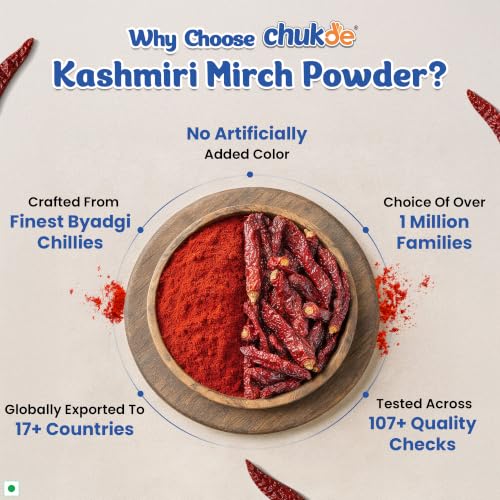 Image of Chukde Kashmiri Lal Mirch Powder, 100g | Natural Rich Red Colour Chilli Powder | Ideal for Tandoori, Punjabi Curries & Marinades | Mild Spicy | No Artificial Colour Added (Pack of 2)