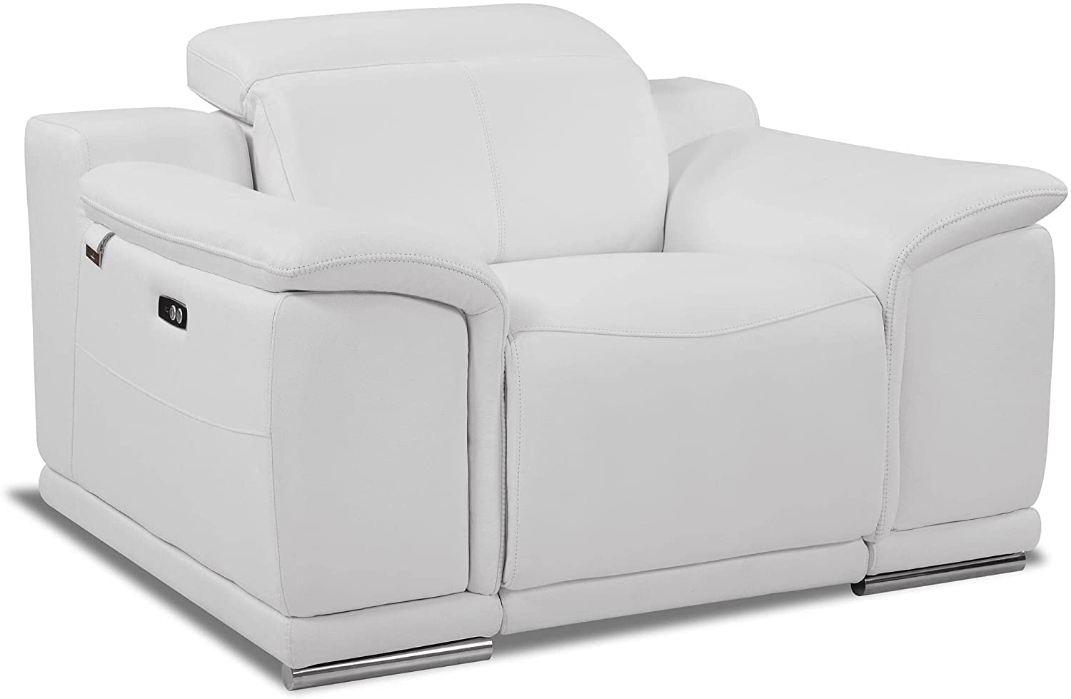 Blackjack Furniture Lorenzo Top Grain Italian Leather Power Reclining Chair for Living Rooms, USB Chargers and Adjustable Headrests, 1 Seater, White