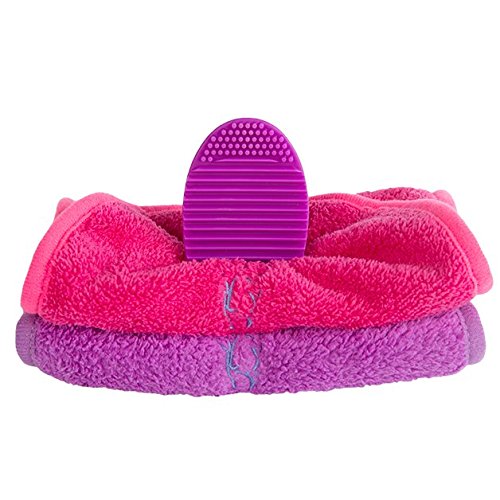 VIDI Luxury Reusable Make up Remover Cloth (2 Pack) and Makeup Brush Cleaner, Microfibre Face Make Up Cloths Pink and Purple