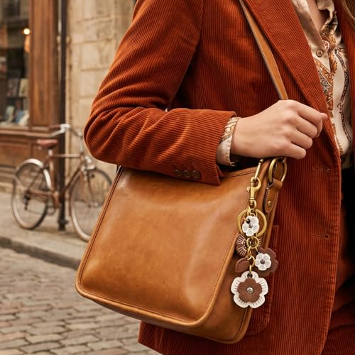 Angyape Flower Bag Charms for Women Purse Charms for Handbags Leather Flower Keychain Retro Aesthetic Keychain Accessories - Image 5