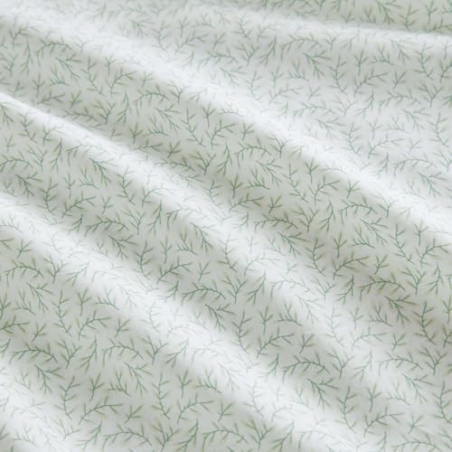Image of Martha Stewart - Queen Size Sheets Set, Crisp & Tailored Cooling Sheets w /a Naturally Smooth Cotton Percale Lightweight Feel - Bed Sheets with Matching Pillowcases & Fitted Sheet (Leaves Green)