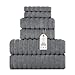 Luxury Bath Towel Collection Set - Ultra Absorbent and Plush Complete Towel Set With Unique Ribbed Design - Made with 100% Cotton (Grey)
