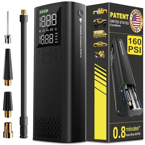 BBD Car Tire Inflator Portable Air Compressor,0.8 Min Full Inflation 160 PSI Digital Electric Auto Air Pump with Pressure Gauge,Type-c Charging Cable,Emergency LED Light for Car Bike Balls Motorcycle