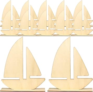 10pcs Sailboat Wood Slices Unfinished Wood Cutouts Rustic Blank Wood Sailing Slice Pieces Ornaments Hanging Embellishments for Beach Ocean Theme Party DIY Art Crafts Projects