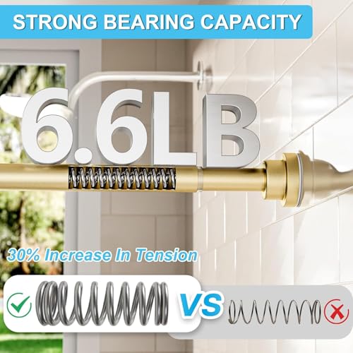 Image of Gold Shower Curtain Rod 30 To 76 Inch(2.6-6.4ft) Tension Curtains Rods No Drilling Shower Rods For Bathroom Tension Rods Adjustable Spring Loaded Curtain Rods 7 /8 inch Diameter