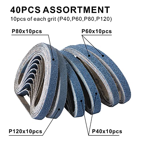 Image of 3 /8 x 13 Inch Zirconia Sanding Belts, 40PCS Assorted Grits (#40 /#60 /#80 /#120), for Metal Polishing, Rust Removal, and Woodworking