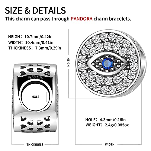 Aiegnos Evil Eye Bead Charm Fits European Charm Bracelets For Women, Evil Eye Sterling Silver Cubic Zirconia Charms For Women Bracelet Necklace #TOP3