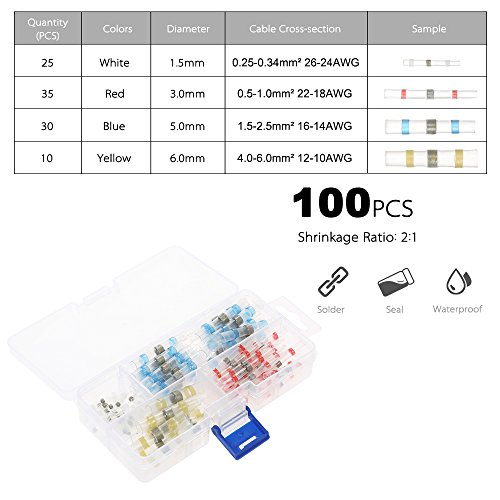 KKmoon 100 PCS Conectores de Fio com Vedação de Solda Termorretrátil Conector Terminais Elétricos À
