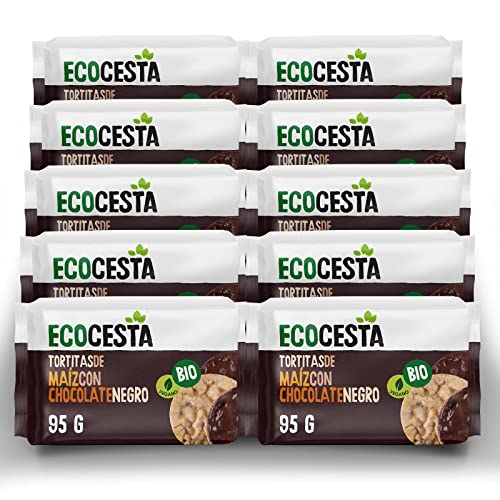 ECOCESTA MEJOR CADA DIA - Pack de 10 Unidades de 3 Bolsitas de 95 g de Tortitas Ecológicas de Arroz y Chocolate Negro - Sin Gluten y Sin Aromas Artificiales - Ideal Como Desayuno o Merienda