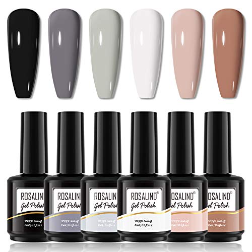 ROSALIND Gel Nail Polish Set, Nail Gel Non-Toxic Long Lasting Gel 15ml Gel Nail Polish Kit, Morandi Color Nude Gel Polish for Nail Art DIY Nail Set at Home 6 Colors