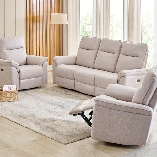 Image of Home Centre | Artise Fabric 3+1+1 Seater Recliner Set | Recliner Sofa for Living Room | Solid Wood | Beige | 1 Year Warranty