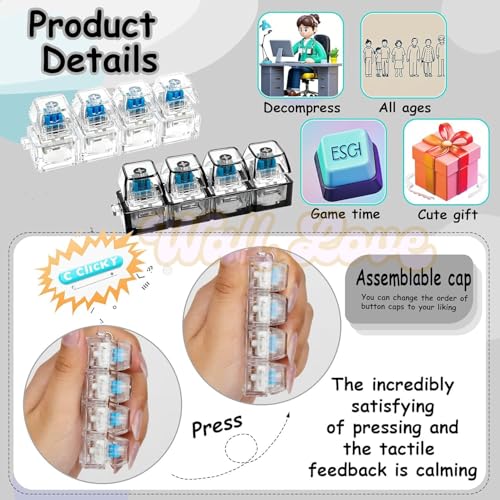 Image of wall love Keyboard Fidget Keychain with Four Mechanical Style Keys and Metal Chain