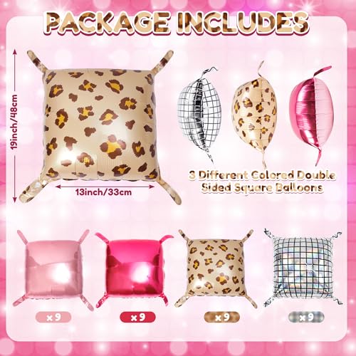 Image of Xqumoi Cheetah Print Square Foil Balloons Wall Backdrop - 36pcs Mixed Color Leopard Print Balloon Kit, Party Decor for Birthday, Bachelorette, Wild Theme Party Photo Booth Backdrop (Pink)