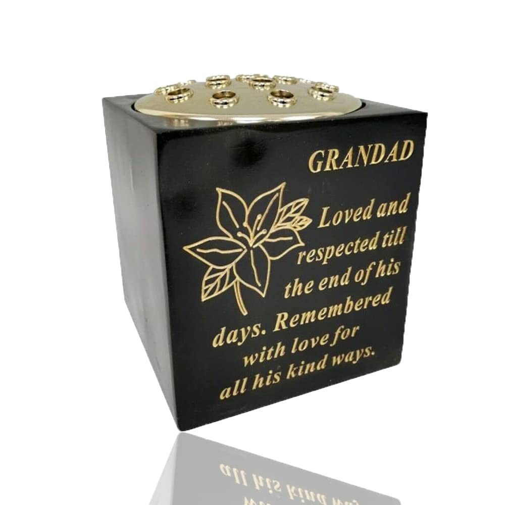 Yaldram Black And Gold Graveside Flower Pot Verse Weatherproof Graveside Tribute Ornament Grave Rose Bowl_14 x 15cm (Black & Gold, Grandad)