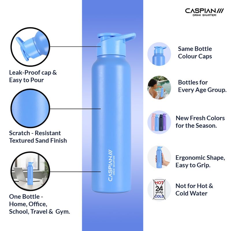 Image of CASPIAN / / / Hike Stainless Steel Customize Sipper Water Bottle Leak Proof Thunder for Fridge Home Office Travel School Kids Boys Girls Adults Sports Gym Yoga (R S Blue 1 Litre, Set of 1)