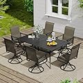 VICLLAX 7 Pieces Outdoor Dining Set, Patio Furniture Set of 6 Patio Swivel Dining Chairs and Rectangular Patio Table with Storage Shelf, Mixed Brown Chairs & Black Tabletop