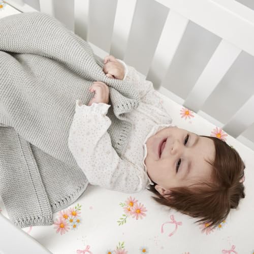 Image of Plushii 4PK Girls Crib Sheets, Microfiber Mattress Cover, Sweet Daisy | Fits standard crib & toddler beds (52x28 inch). Soft, breathable cover with plane patterns for boys and girls.