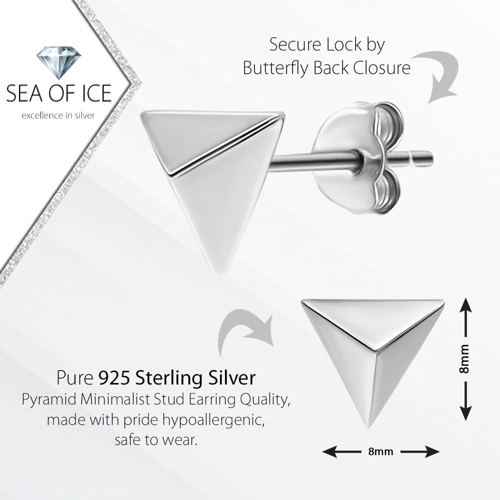 Sea of Ice Sterling Silver Polish Finished Pyramid, Star, Heart, Mini Disc, X Cross Minimalist Stud Earrings for Women - Elegant Sterling Silver Earrings for Women – Nickel-Free - Image 2