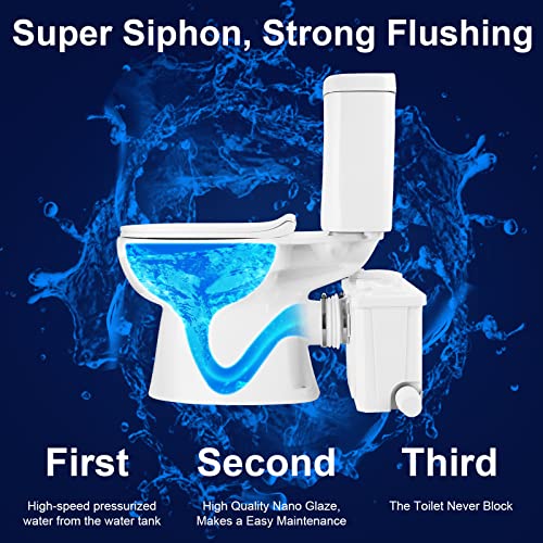 700Watt Macerating Toilet,Dual Upflush Toilet For Basement,Two Piece Toilet With Round Toilet Bowl Toilet Seat,Macerator Pump With 4 Water Inlets For Bathroom, Sink, Toilet, Water Disposal #TOP7