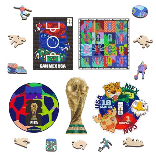 Image of FIFA World Cup 2026 Wooden Puzzles - 3MM Thick Officially Licensed Puzzles - Premium World Cup 2026 Merchandise, Gift for Football Fan, Jigsaw Puzzle for Adult (Mini Box Product Mix, 5-Boxed Edition)