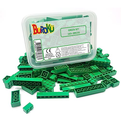 Buroku Green Set - Pack of 165 Green Building Bricks - Large Pieces Only - Compatible with All Brands - Age 3+