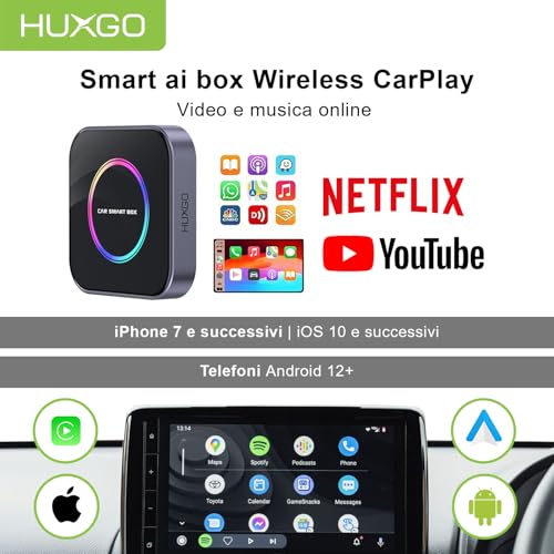 Huxgo® Adattatore Android Auto Carplay Wireless Ai Smart Box 3 In 1 | Android 13 Integrato Con Youtube Netflix Intelligent Ai Voice Dongle | Upgrader Per Auto 8 Gb / 128 Gb - 5