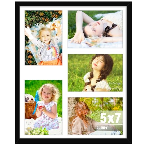Image of DUENPY 13x16 Picture Frame 5x7 Collage Picture Frame Displays Five 5x7 inch Photos Collage Wall Decor Wall Hanging Black