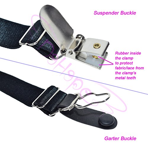 DoHope Stocking Clip Garter Straps Adjustable Suspender Accessories for Hosiery (1 Pair, Black with 2 Garter Buckle) - Thumbnail 2