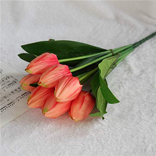 Artificial and Dried Flower 7pcs/Bunch Artificial Tulip Flower Real Touch Tulips Flower Artificial Bouquet Fake Flower Bridal Bouquet Flowers Wedding Home - ( Color: Peach )