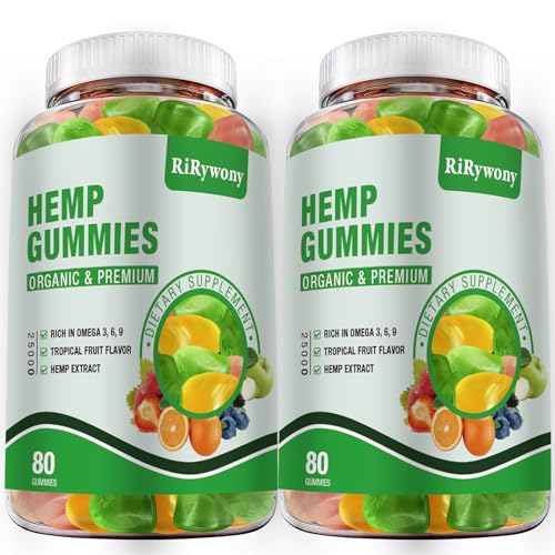 RiRywony Health Hemp Gummies (2 Packs), High Potency Edible Gummies Extra Strength Mood Focus Calm Organic Hemp Oil Extract Vegan Bear Gummy - 160 Counts Candy