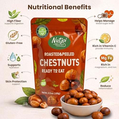 image for NUTJOI FRESH & TASTY Roasted Chestnuts Ready to Eat – Peeled & C