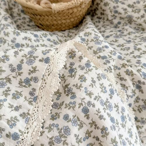 Image of BuLuTu Cotton Muslin Toddler Blanket Blue Floral Print Kids Quilts for Crib Cot Soft Lightweight Boys Girls Comforter for All Seasons, Machine Washable, 47x59 Inches