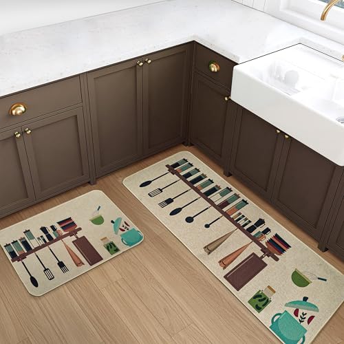 Image of Yellow Weaves- Non-Slip Kitchen Floor Mats, Water Absorbent, Rugs,Standing Jute Mats for Kitchen, Office, Sink and Laundry Room, Beige Culinary (Pack of 2)
