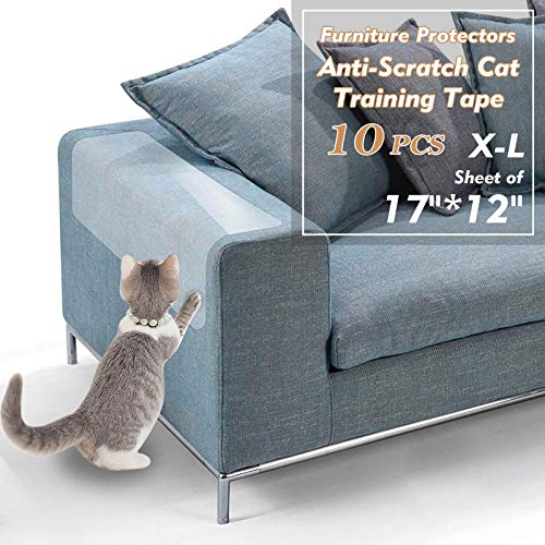 Qucey Furniture Protectors from Cats, Anti-Scratch Cat Double Sided Training Tape Cat Scratch Deterrent Sheet 10 Pack X-Large, 17