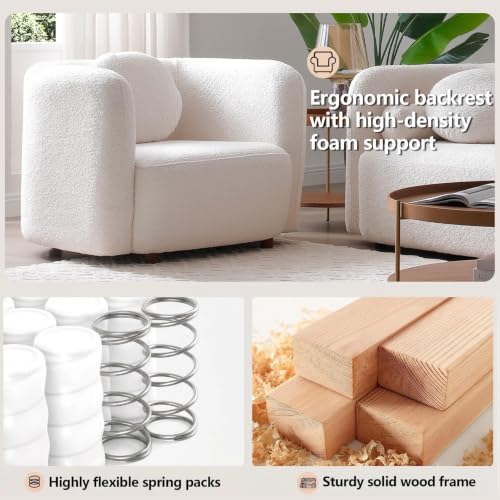 Image of Curved Couch Set for Living Room, 3 Piece Boucle Sofa & Loveseat Set with Accent Chair, Deep Seat Modern Sofa Set, Minimalist Upholstered Living Room Furniture Set for Home Apartment Office, White