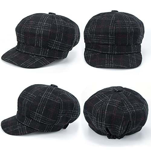 Ovoy Kids Boys Girls Youth 8 Panels Newsboy Caps Beret,Octagonal Hat Baseball Cabbie Hat For Toddler Baby,6 To 12 Years Black #TOP6