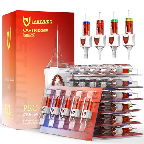 LASTJUDG 50PCS Finger Ledge Tattoo Cartridge Needles Assorted Mixed Size #10 Bugpin Round Liner - 3RL 5RL 7RL 9RL 11RL with Membrane Pro Disposable Tattoo Needles