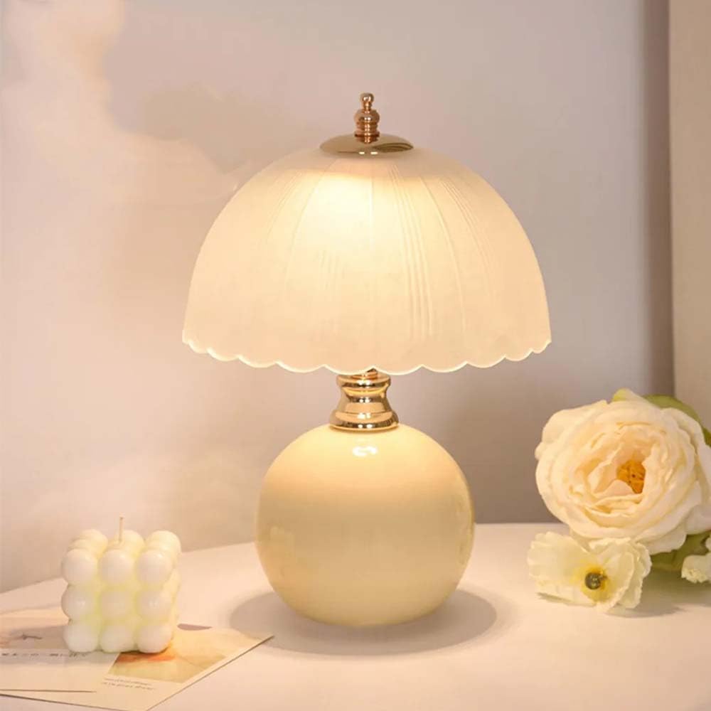 Mengjay Nachttischlampe, Retro Tischlampe, Mushroom Tischlampen, Klein Glas Tischleuchte, Bedside lamp für Schlafzimmer, Deko Lampe für Wohnzimmer