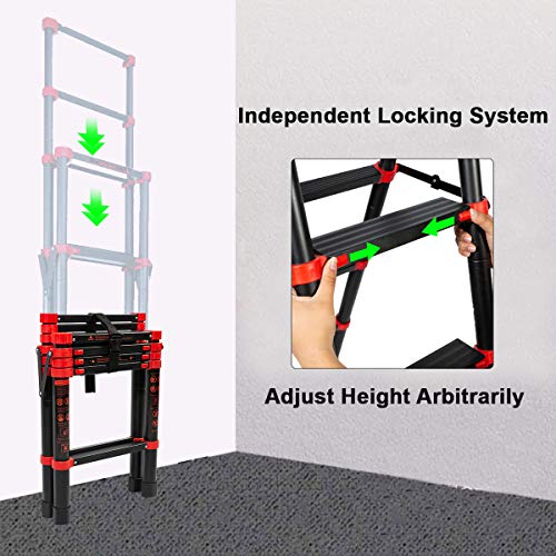 5 + 7 Extension Ladder Multi-Position A-Frame Telescoping Ladder - Aluminum Lightweight Adjustable Step Ladder - Portable Collapsible Ladder for RV Stairs (5+7 Steps)
