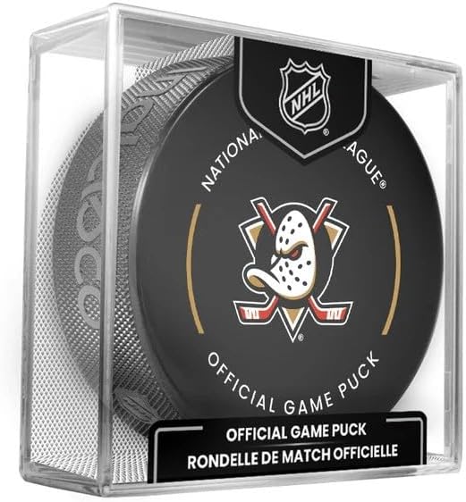 Ducks Official Game Hockey Puck with Holder