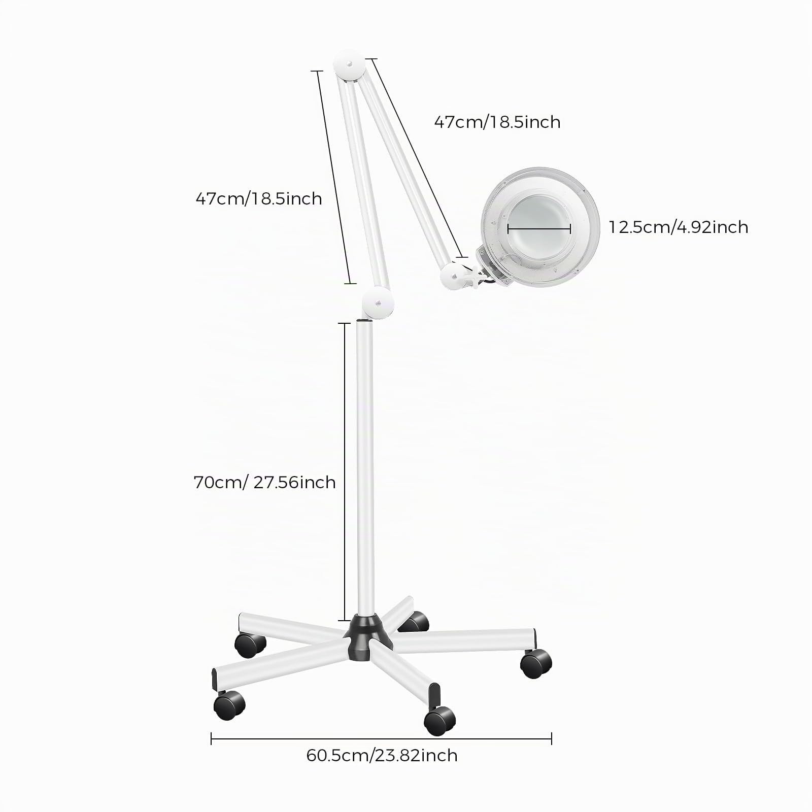 Lámpara de lupa de pie, lupa de pie, con iluminación rotativa de 180° con ruedas, lámpara lupa profesional, lámpara estética, 5 veces la tasa de ampliación(blanco)